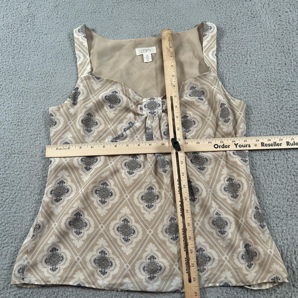 LOFT Blouse Womens 10 Beige Geometric Sleeveless Sweetheart Camisole Lined - Picture 7 of 13